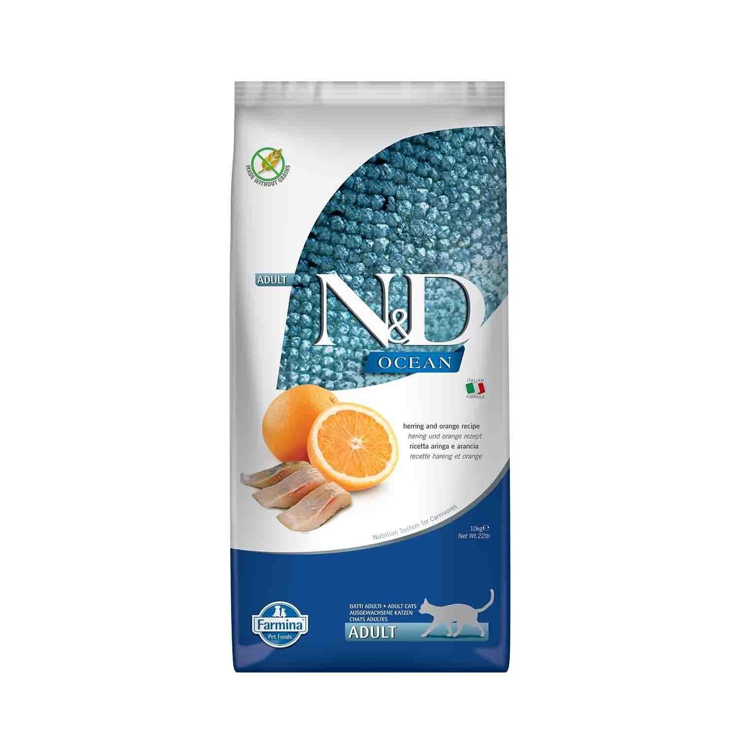 N&D Ocean Tahılsız Ringa Balığı Portakal Yetişkin Kedi Maması 10 Kg
