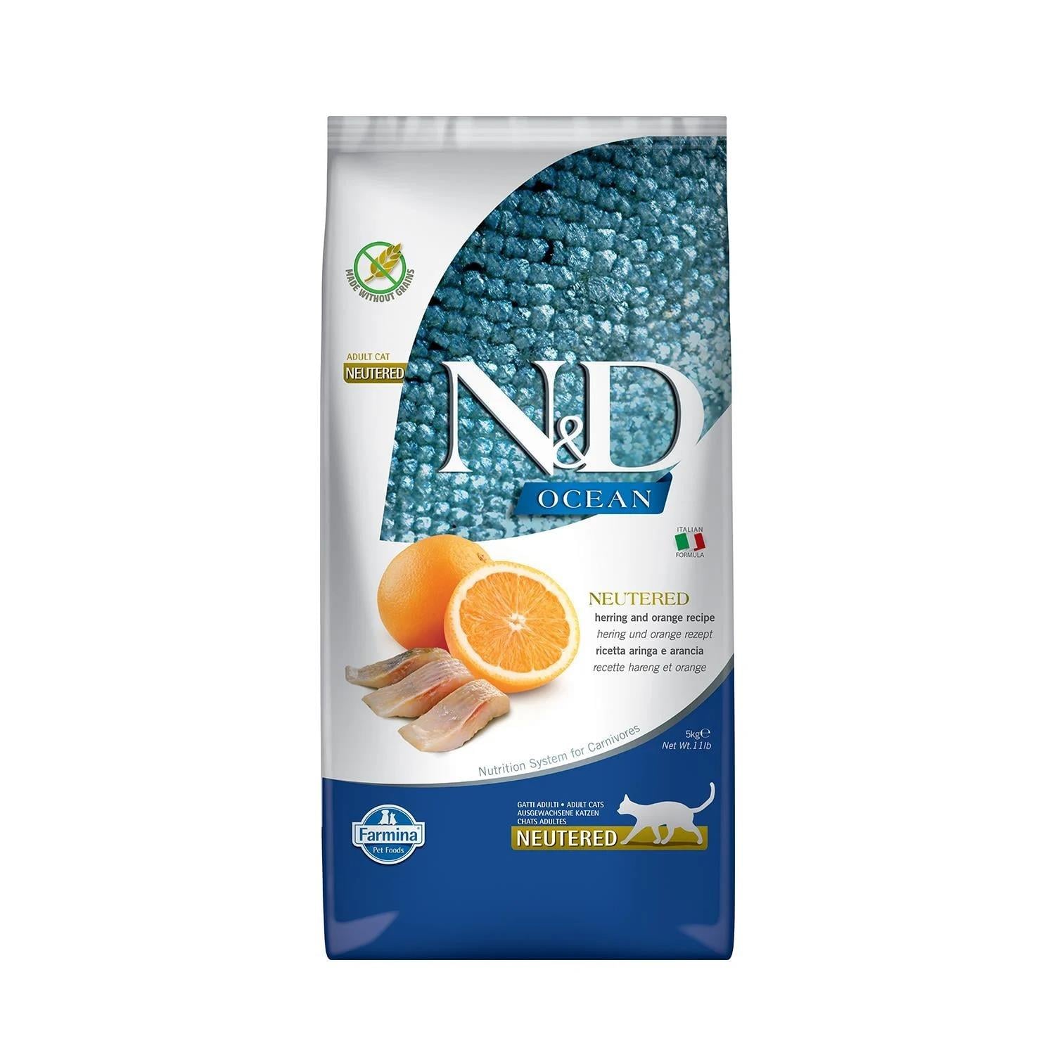 N&D Ocean Tahılsız Ringa Balığı ve Portakallı Kısırlaştırılmış Kedi Maması 5 Kg