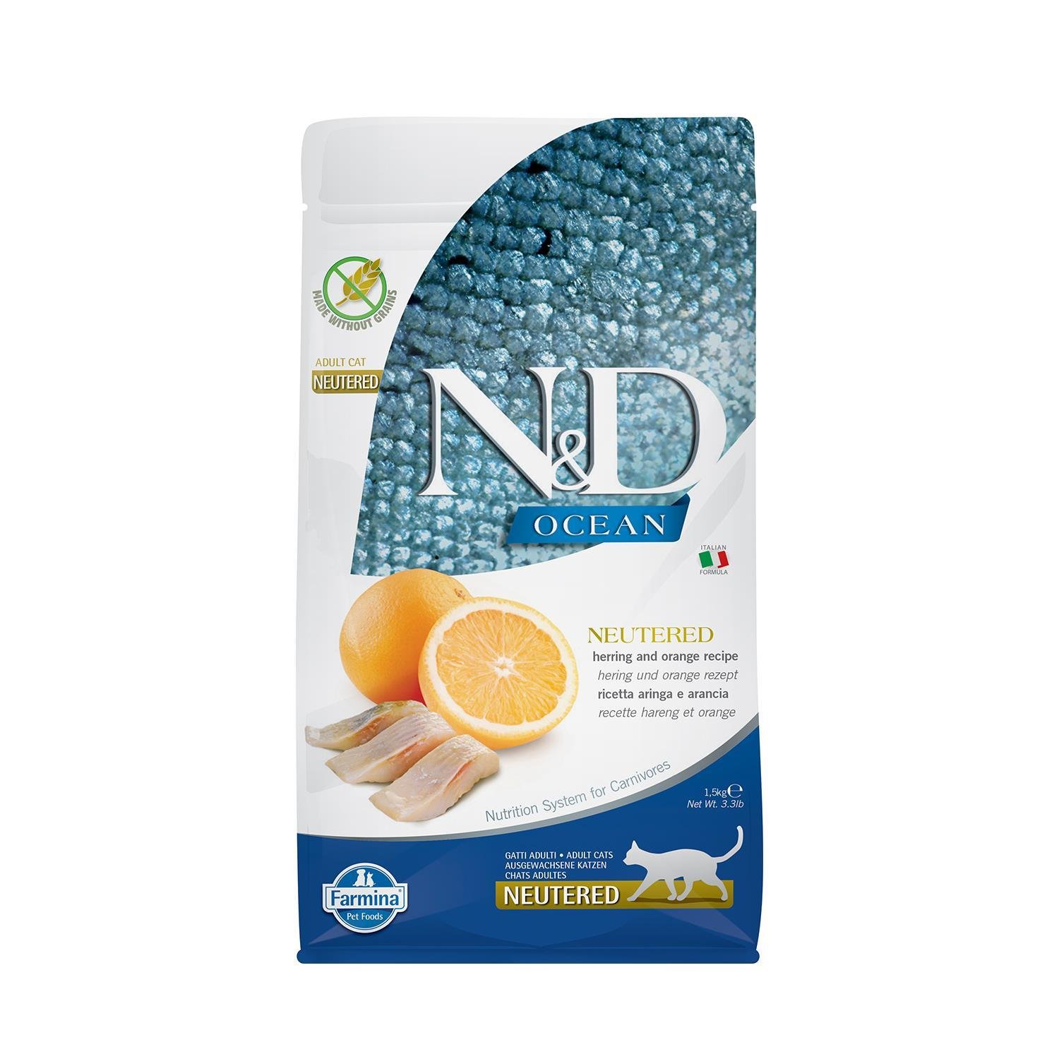 N&D Ocean Tahılsız Ringa Balığı ve Portakallı Kısırlaştırılmış Kedi Maması 1.5 Kg