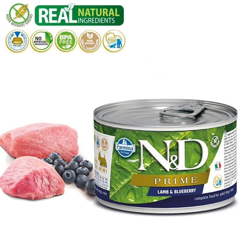 N&D Prime Mini Kuzulu ve Yaban Mersinli Köpek Konservesi 140 Gr