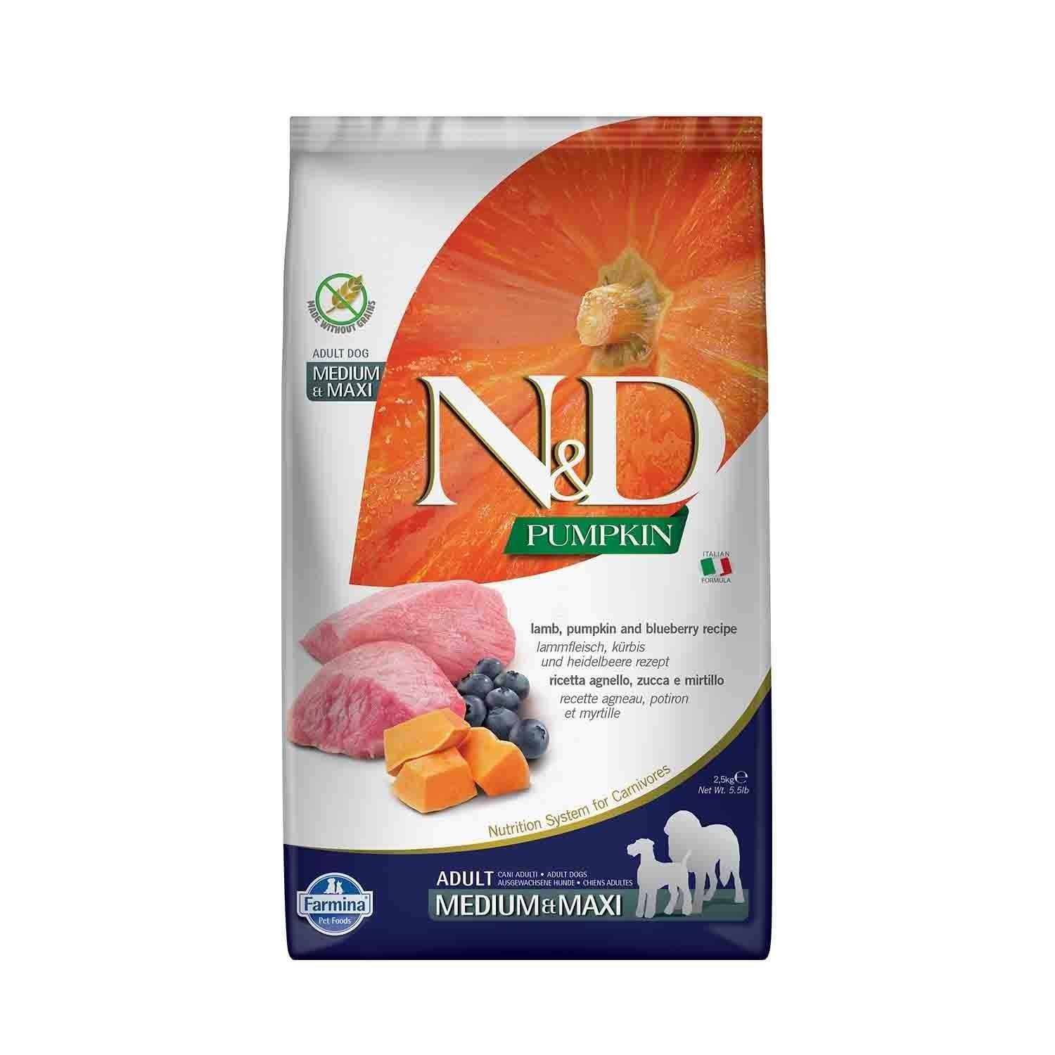 N&D Pumpkin Tahılsız Bal Kabaklı Kuzu Etli Yaban Mersinli Orta ve Büyük Irk Yetişkin Köpek Maması 2.5 Kg