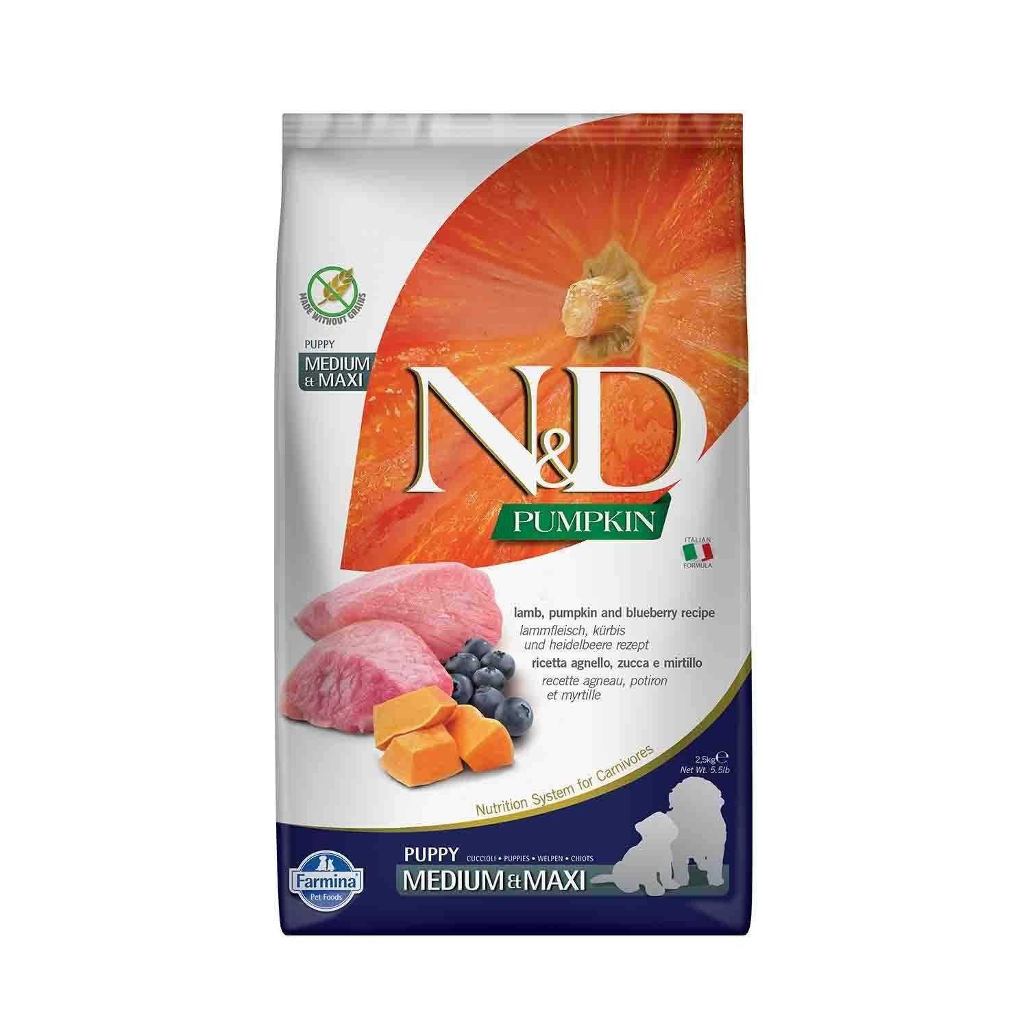 N&D Pumpkin Tahılsız Bal Kabaklı Kuzu Etli Yaban Mersinli Orta ve Büyük Irk Yavru Köpek Maması 2.5 Kg