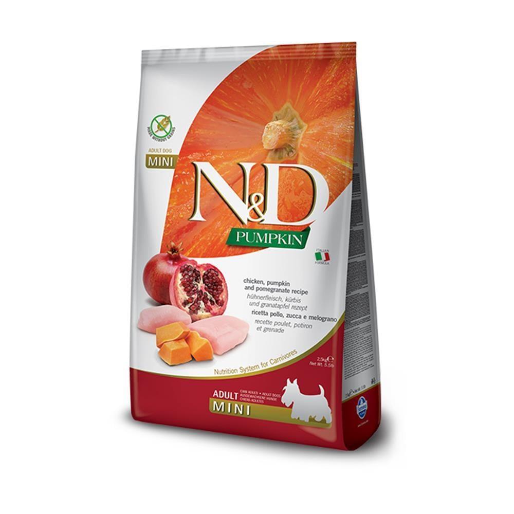 N&D Pumpkin Tahılsız Mini Tavuklu Bal Kabaklı ve Narlı Küçük Irk Yetişkin Köpek Maması 7 Kg