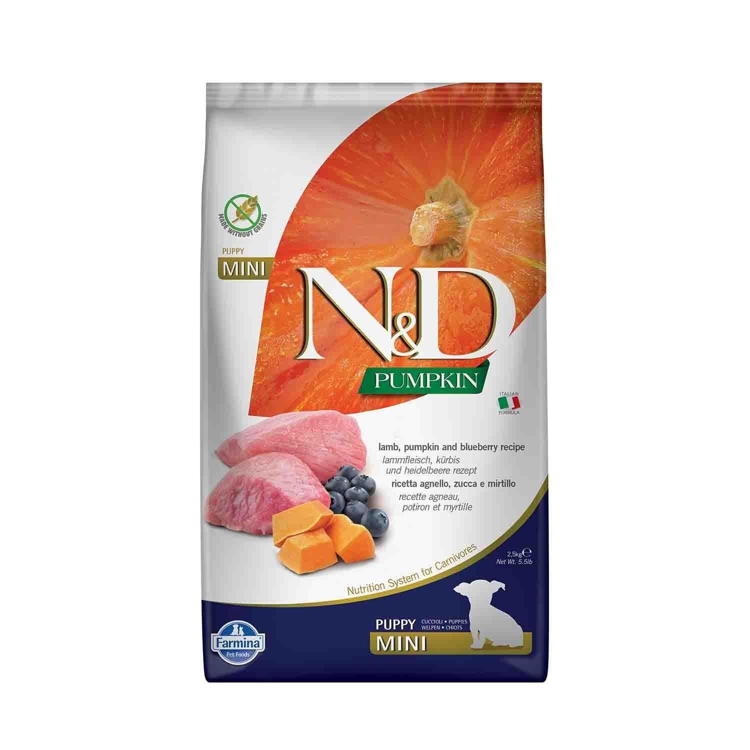 N&D Pumpkin Tahılsız Puppy Mini Bal Kabaklı Kuzu Etli Yaban Mersinli Küçük Irk Yavru Köpek Maması 2.5 Kg