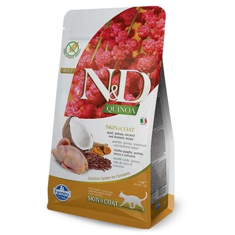 N&D Quinoa Skin Coat Tahılsız Bıldırcın Kinoa Tüy Sağlığı Yetişkin Kedi Maması 5 Kg