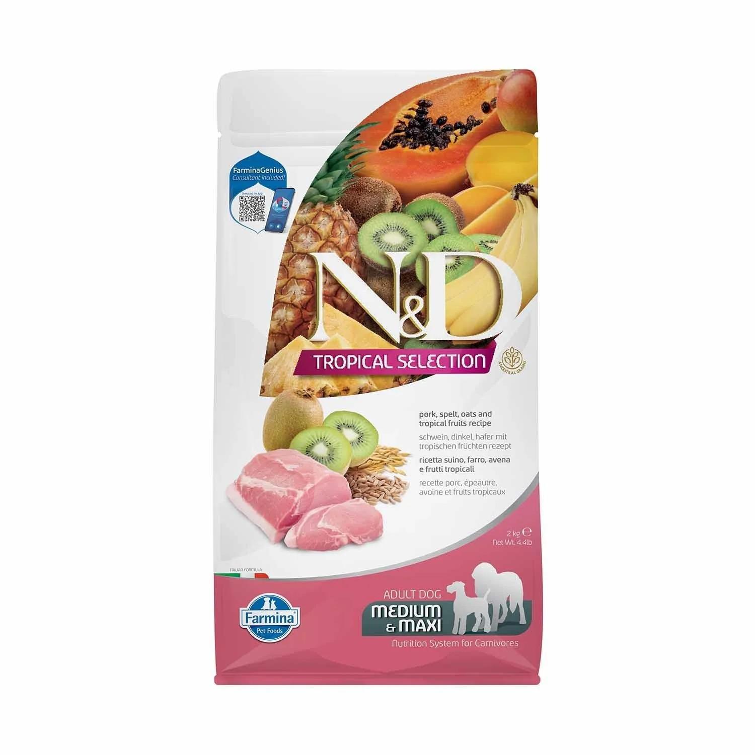 N&D Tropical Selection Düşük Tahıllı Domuzlu Tropikal Meyveli Orta ve Büyük Irk Yetişkin Köpek Maması 2 Kg