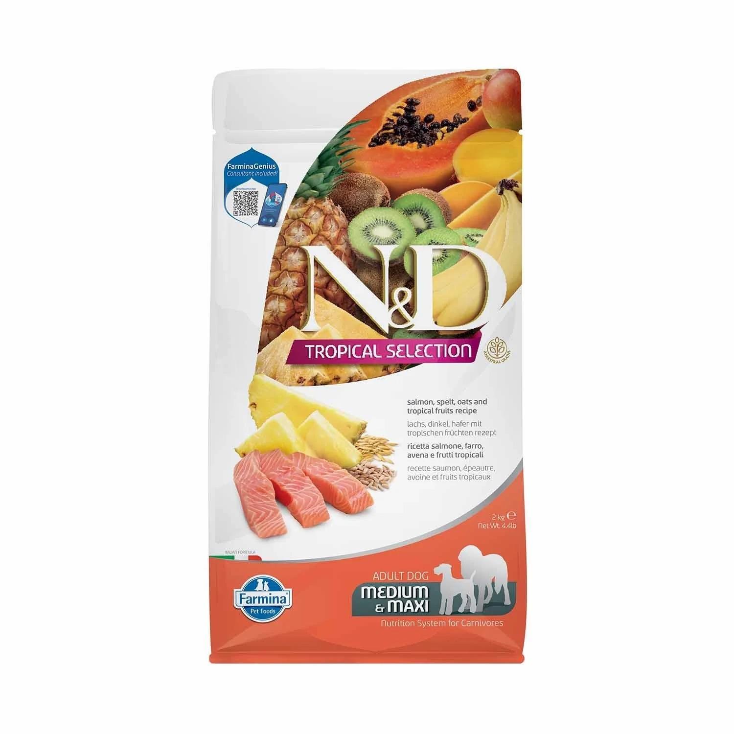 N&D Tropical Selection Düşük Tahıllı Somonlu Tropikal Meyveli Orta ve Büyük Irk Yetişkin Köpek Maması 2 Kg