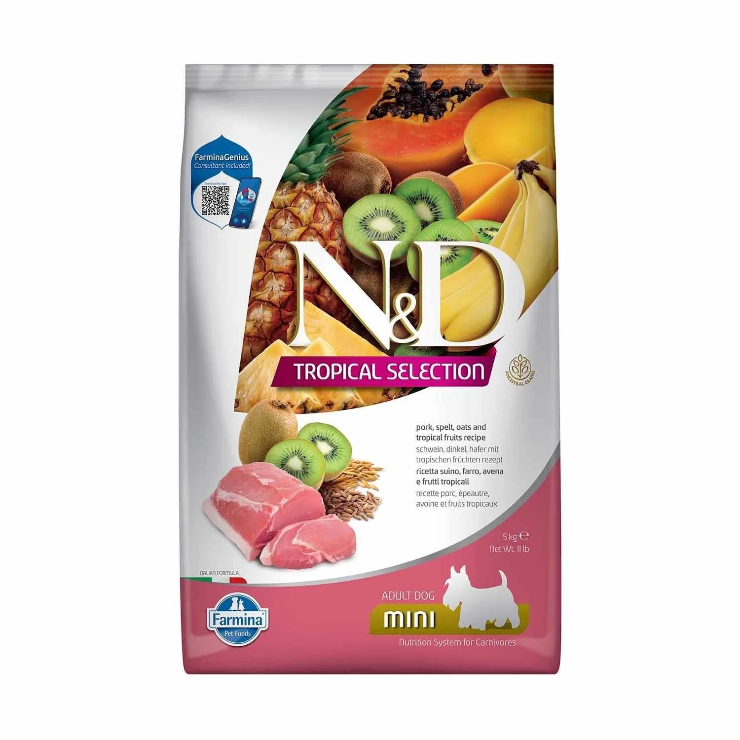 N&D Tropical Selection Mini Düşük Tahıllı Domuz ve Meyveli Küçük Irk Yetişkin Köpek Maması 5 Kg