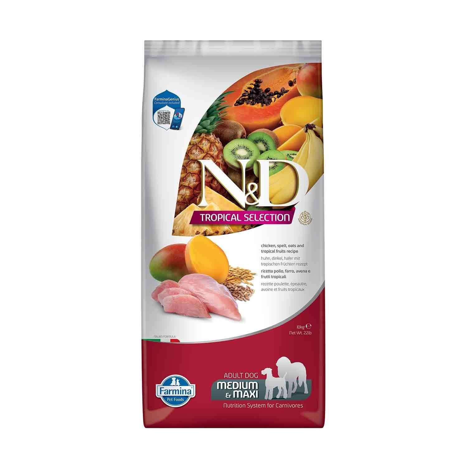 N&D Tropical Selection Tavuklu Meyveli Orta ve Büyük Irk Yetişkin Köpek Maması 10 Kg