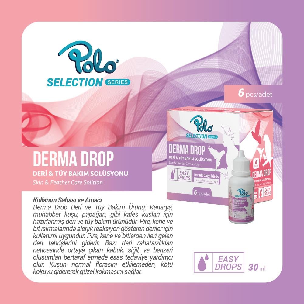 Polo Derma Drop Kafes Kuşu İçin Deri & Tüy Bakım Solüsyonu 30 Ml