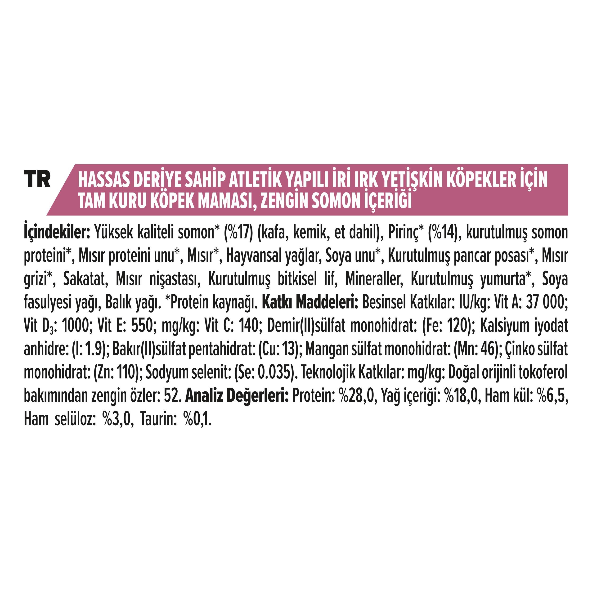 Pro Plan Sensitive Skin Large Athletic Somonlu Büyük Irk Yetişkin Köpek Maması 14 Kg