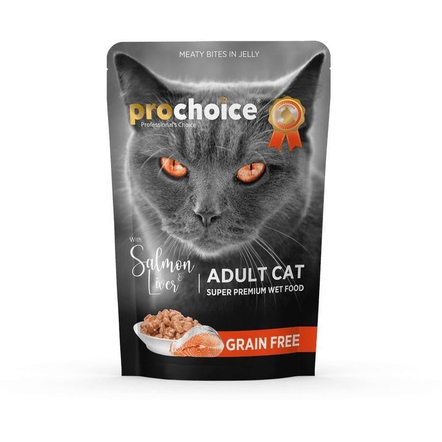 Prochoice Pouch Jöle İçinde Somonlu ve Ciğerli Tahılsız Yetişkin Kedi Yaş Maması 85 Gr
