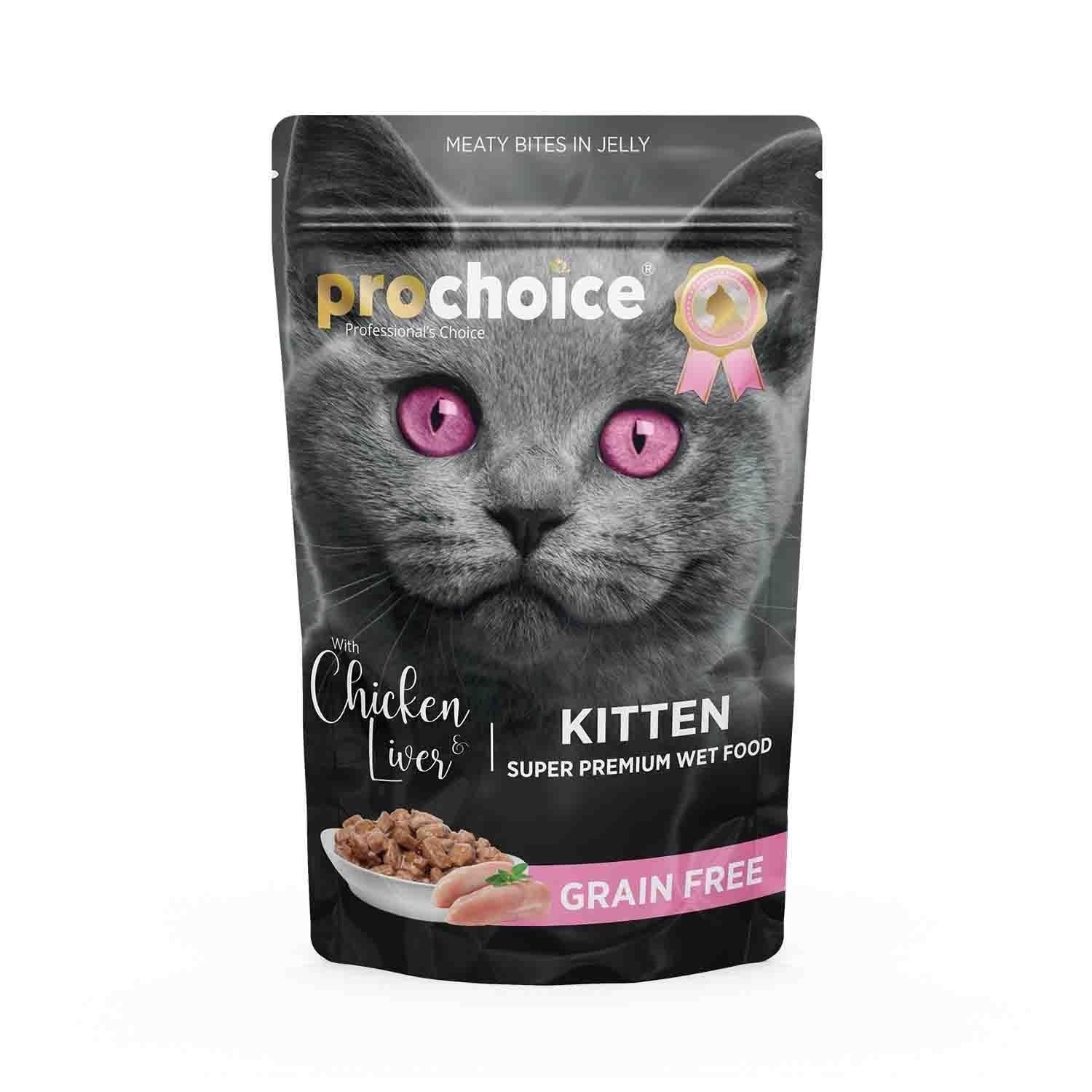 Prochoice Pouch Jöle İçinde Tavuklu ve Ciğerli Tahılsız Yavru Kedi Yaş Maması 85 Gr