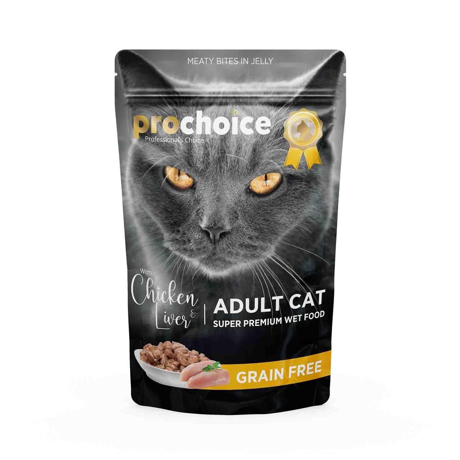 Prochoice Pouch Jöle İçinde Tavuklu ve Ciğerli Tahılsız Yetişkin Kedi Yaş Maması 85 Gr