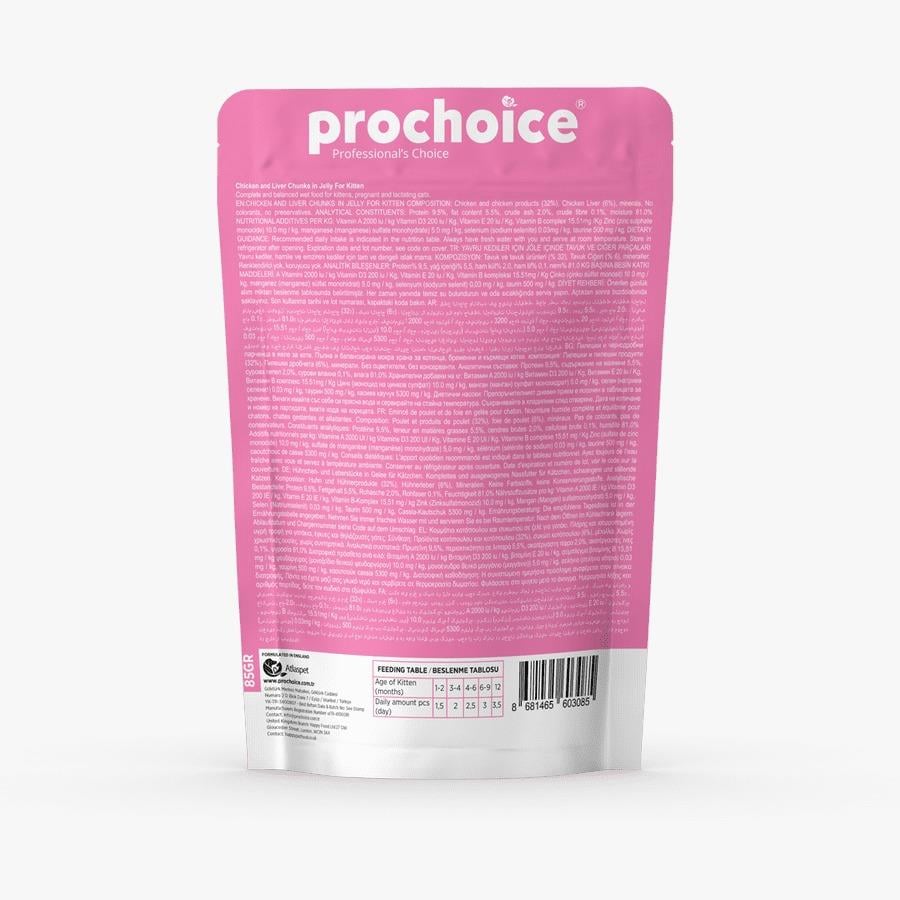 Prochoice Pouch Jöle İçinde Tavuklu ve Ciğerli Tahılsız Yavru Kedi Yaş Maması 85 Gr