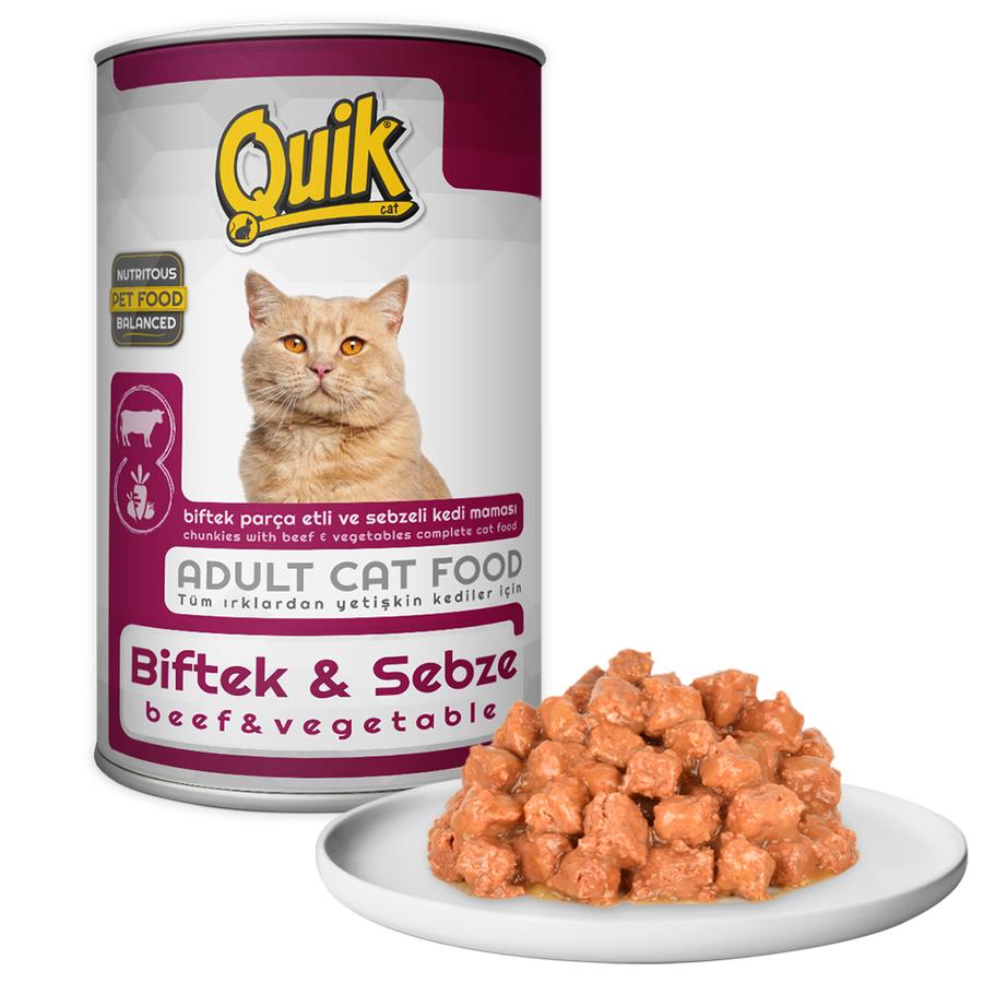Quik Biftekli & Sebzeli Yetişkin Kedi Konserve Yaş Maması 415 Gr