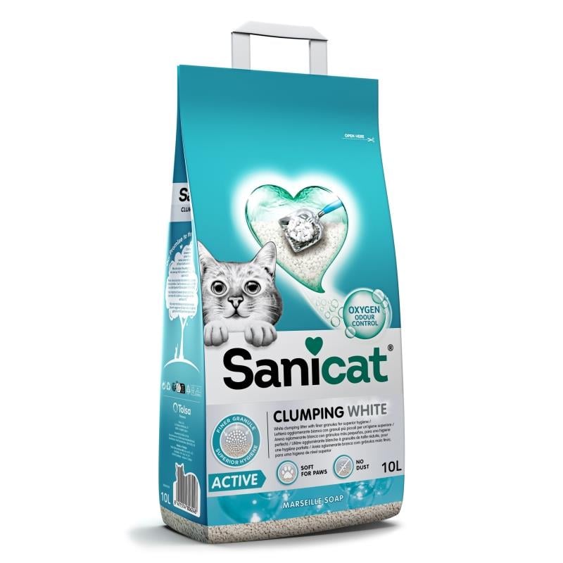 Sanicat Clumping White Active Marsilya Sabunlu İnce Taneli Kedi Kumu 10 Lt