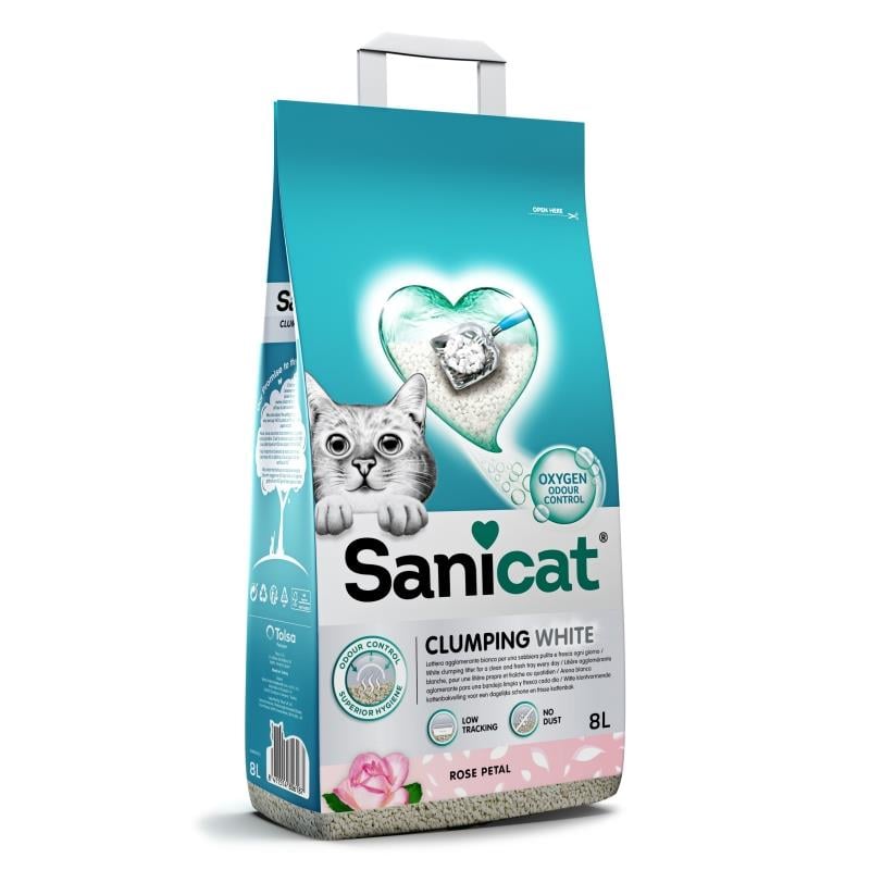 Sanicat Clumping White Gül Kokulu İnce Taneli Kedi Kumu 8 Lt