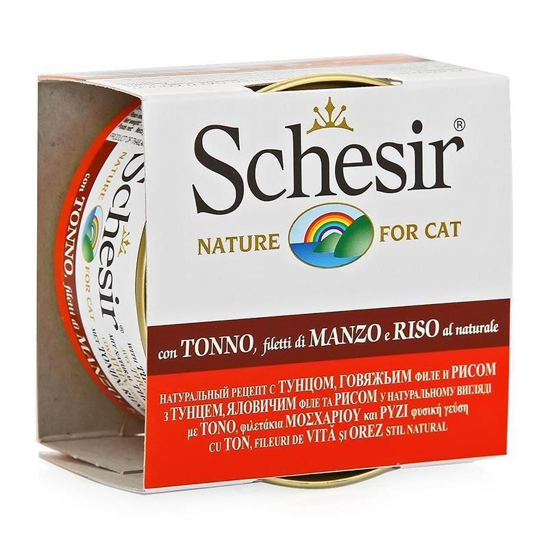 Schesir Ton Balıklı Sığır Filetolu ve Pirinçli Pişirme Suyunda Yetişkin Kedi Konservesi 85 Gr