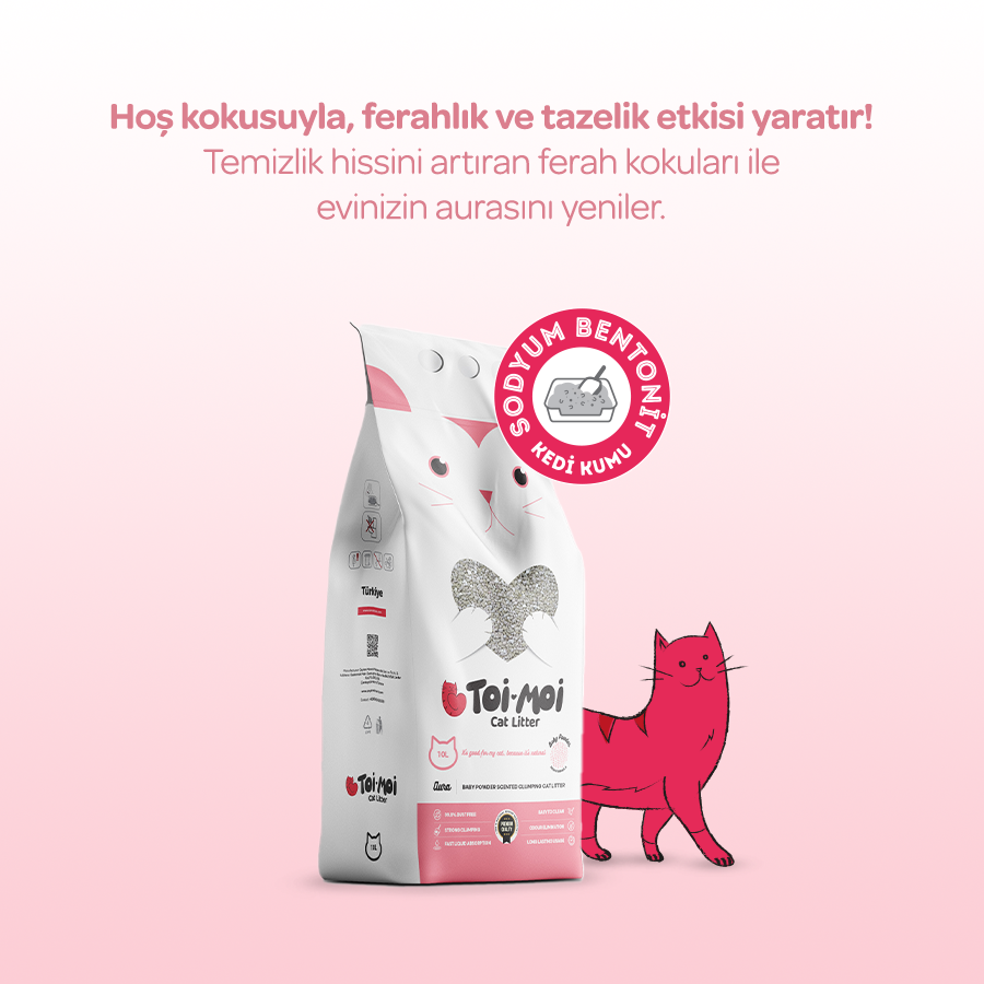 Toi Moi Aura Cream Bebek Pudrası Sodyum Bentonit İnce Kedi Kumu 10 Lt