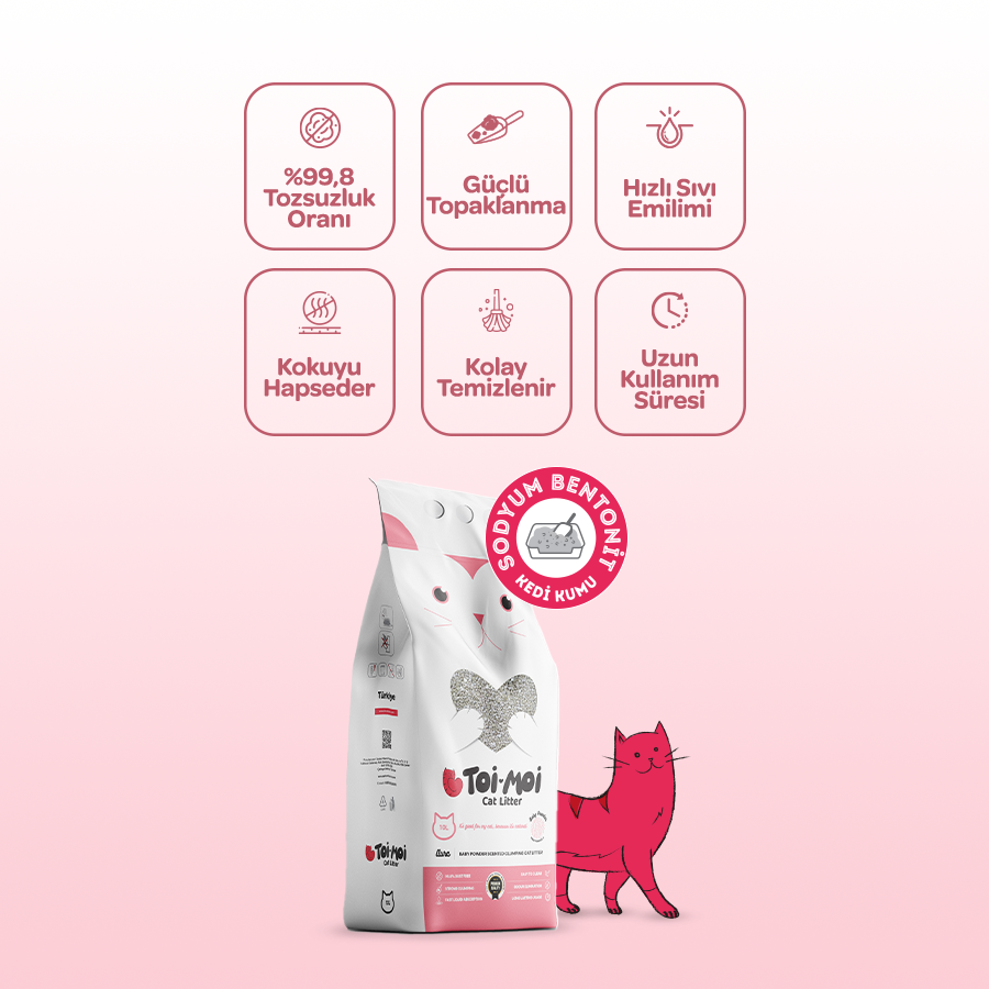 Toi Moi Aura Cream Bebek Pudrası Sodyum Bentonit İnce Kedi Kumu 10 Lt