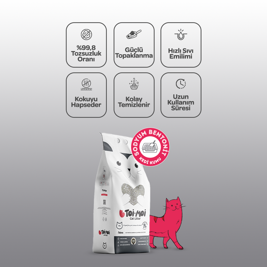 Toi Moi Natura Cream Aktif Karbon Sodyum Bentonit İnce Kedi Kumu 10 Lt