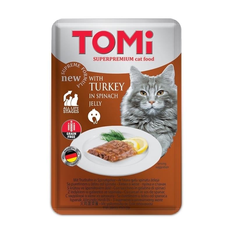 Tomi Hindili & Ispanaklı Tahılsız Kedi Yaş Mama 100 Gr