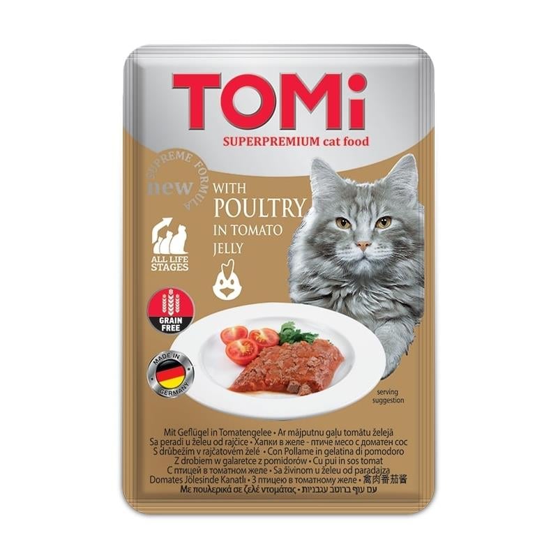 Tomi Kümes Hayvanlı & Domatesli Tahılsız Kedi Yaş Mama 100 Gr