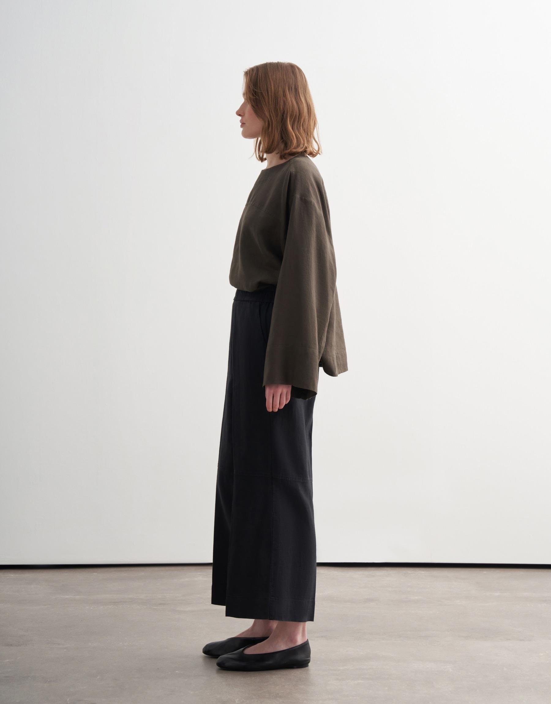 %100 Keten Culotte Pantolon Siyah