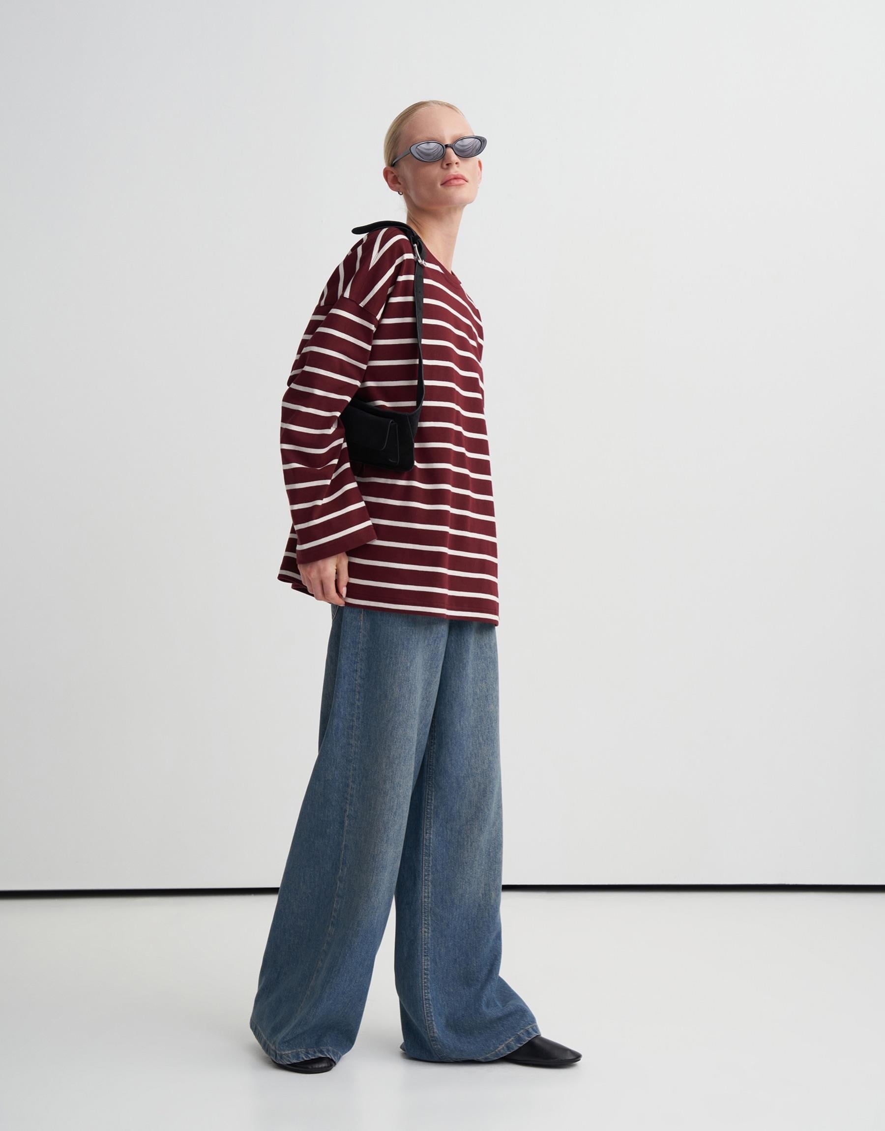 %100 PAMUK ÇİZGİLİ BASİC SWEATSHİRT BORDO