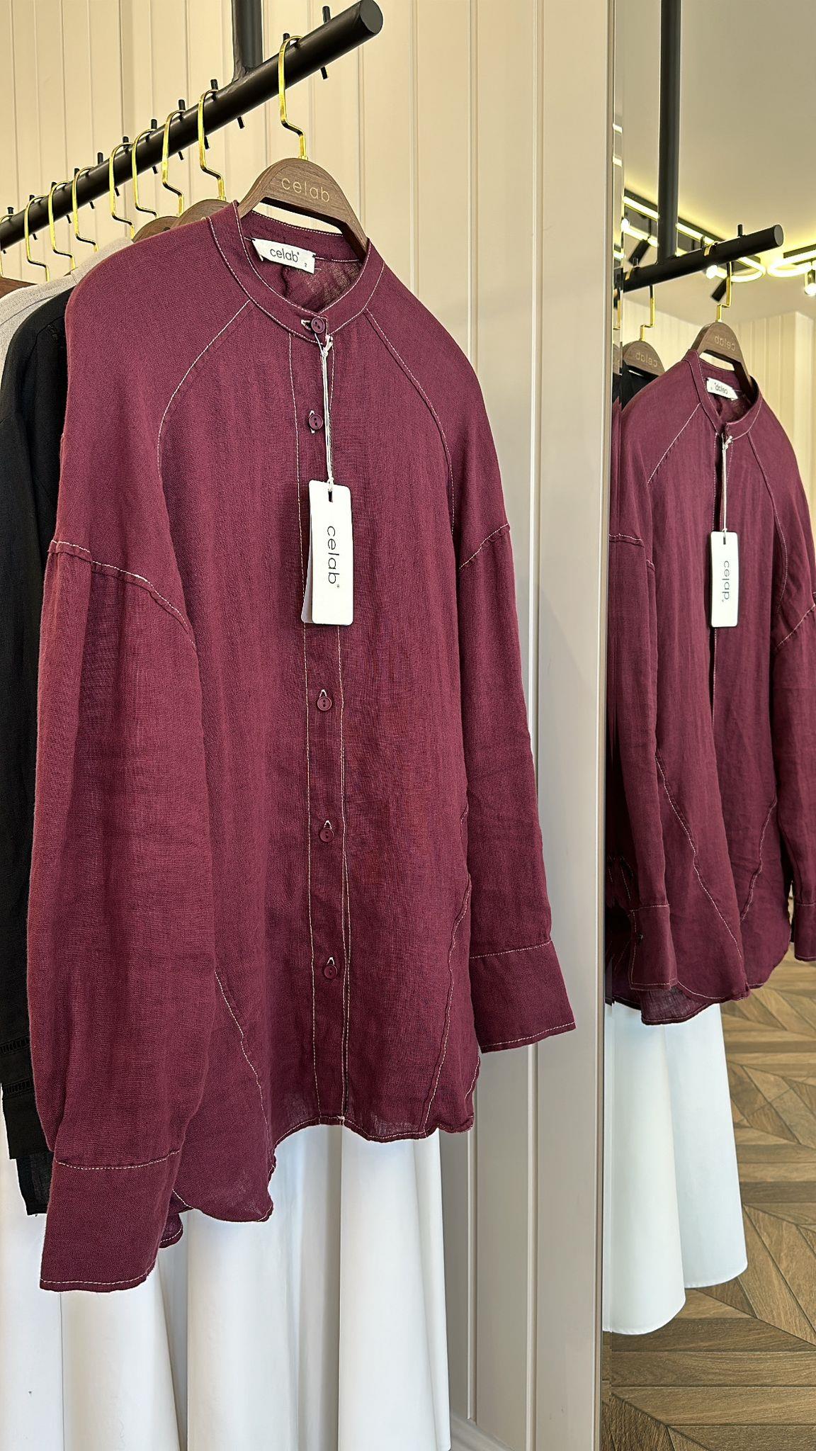 34515 DİKİŞ DETAYLI GÖMLEK BORDO