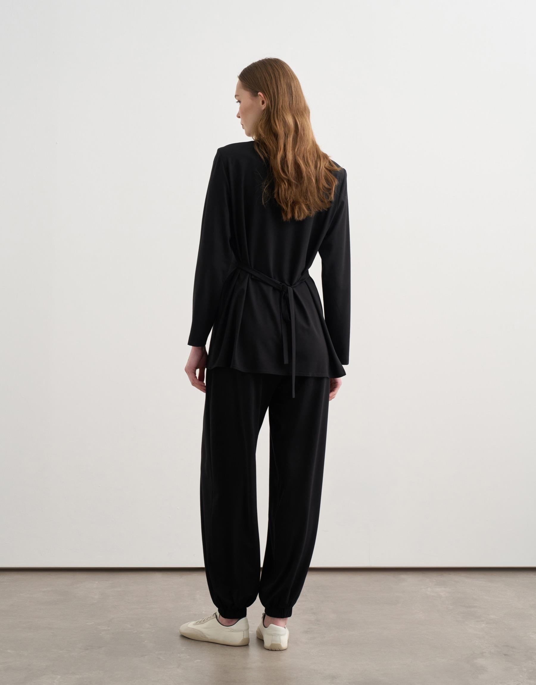 BAĞCIK DETAYLI RAYON BLUZ Siyah