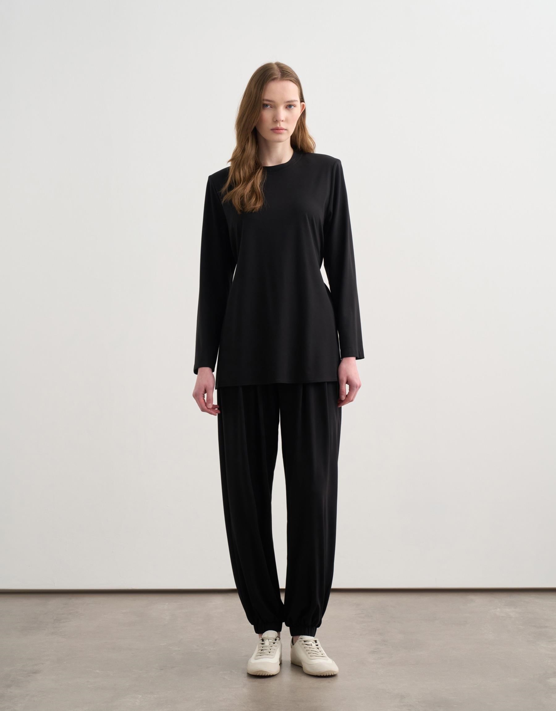 BAĞCIK DETAYLI RAYON BLUZ Siyah