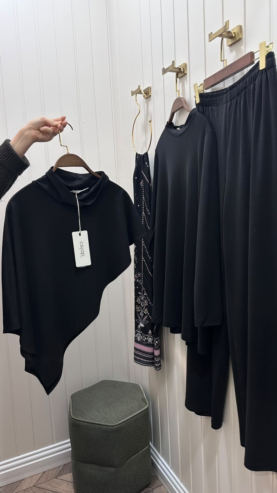 FW2627 ÜÇLÜ PELERİN TAKIM Siyah