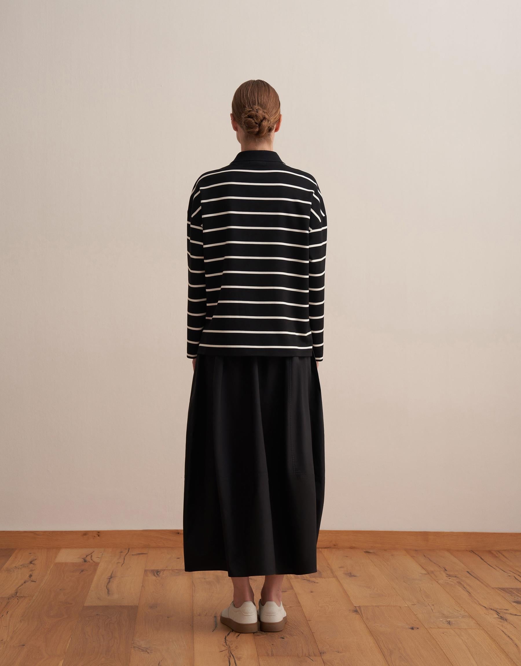 POLO YAKA RAYON ÇİZGİLİ SWEATSHİRT Siyah