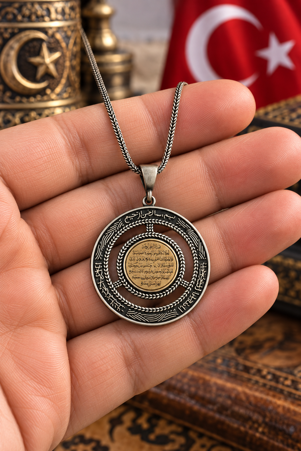 925 AYAR AYETEL KURSİ ERKEK GÜMÜŞ KOLYE