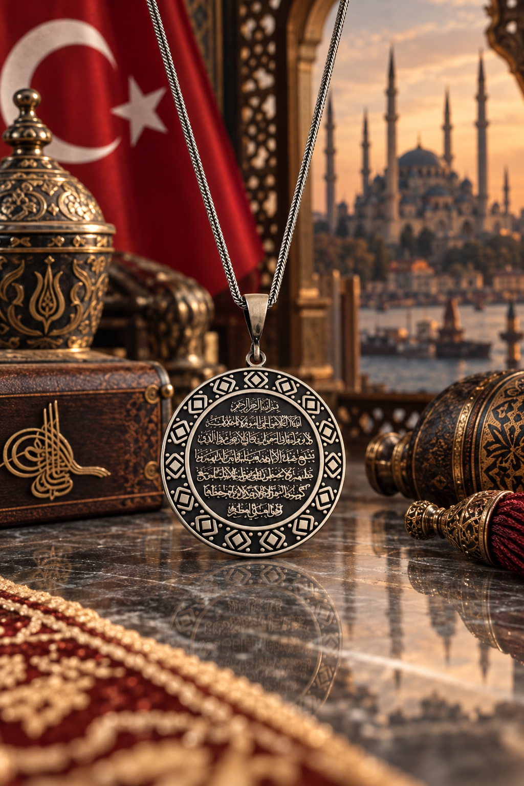925  AYAR AYETEL KURSİ YAZILI ERKEK GÜMÜŞ KOLYE