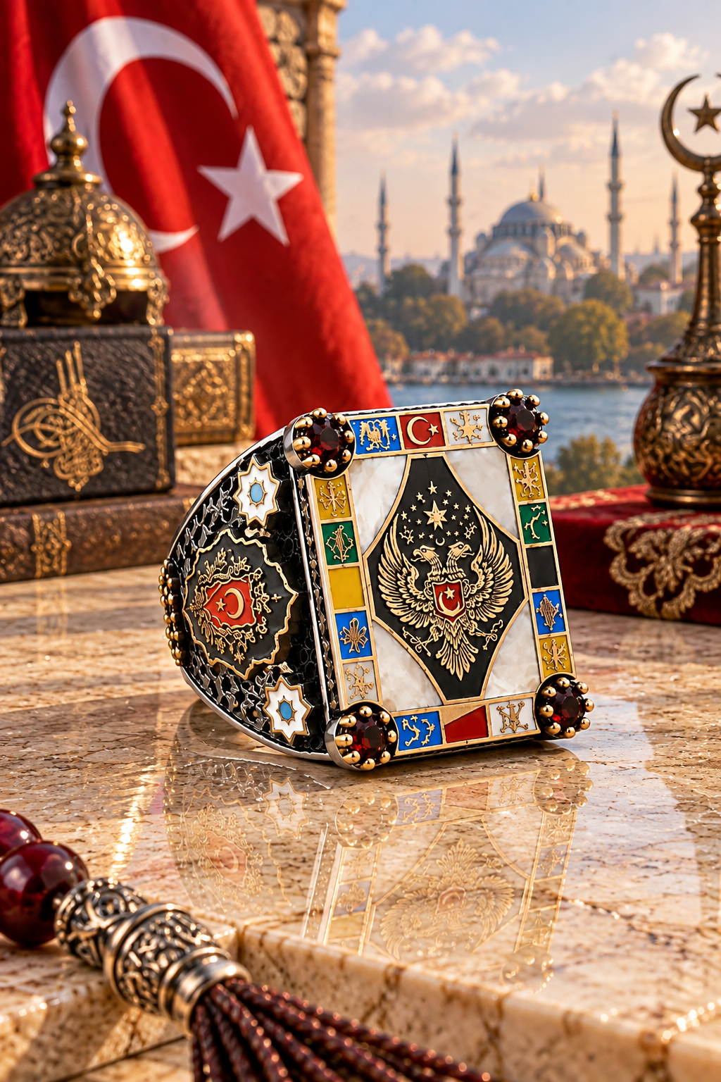 925  AYAR  ÇİFT BAŞLI KARTAL MOTİFLİ TÜRK DEVLETLERİ ERKEK GÜMÜŞ YÜZÜK