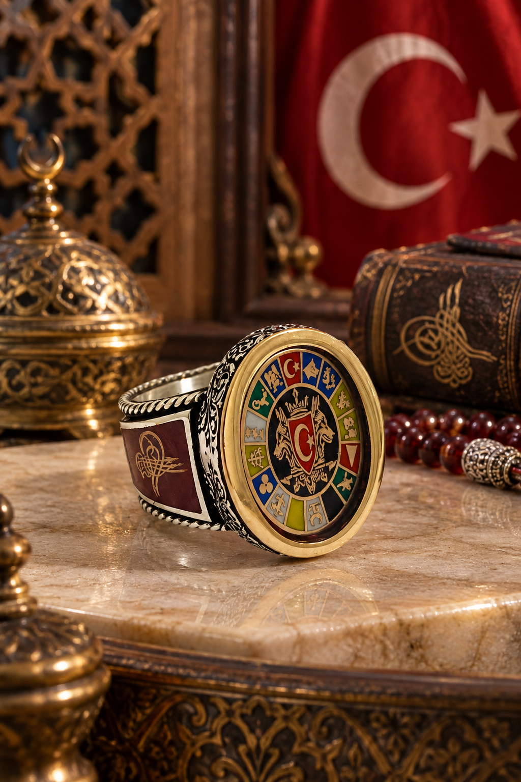 925 AYAR  ÇİFT KURT BAŞLI  TÜRK DEVLETLERİ TEŞKİLATI ERKEK GÜMÜŞ YÜZÜK