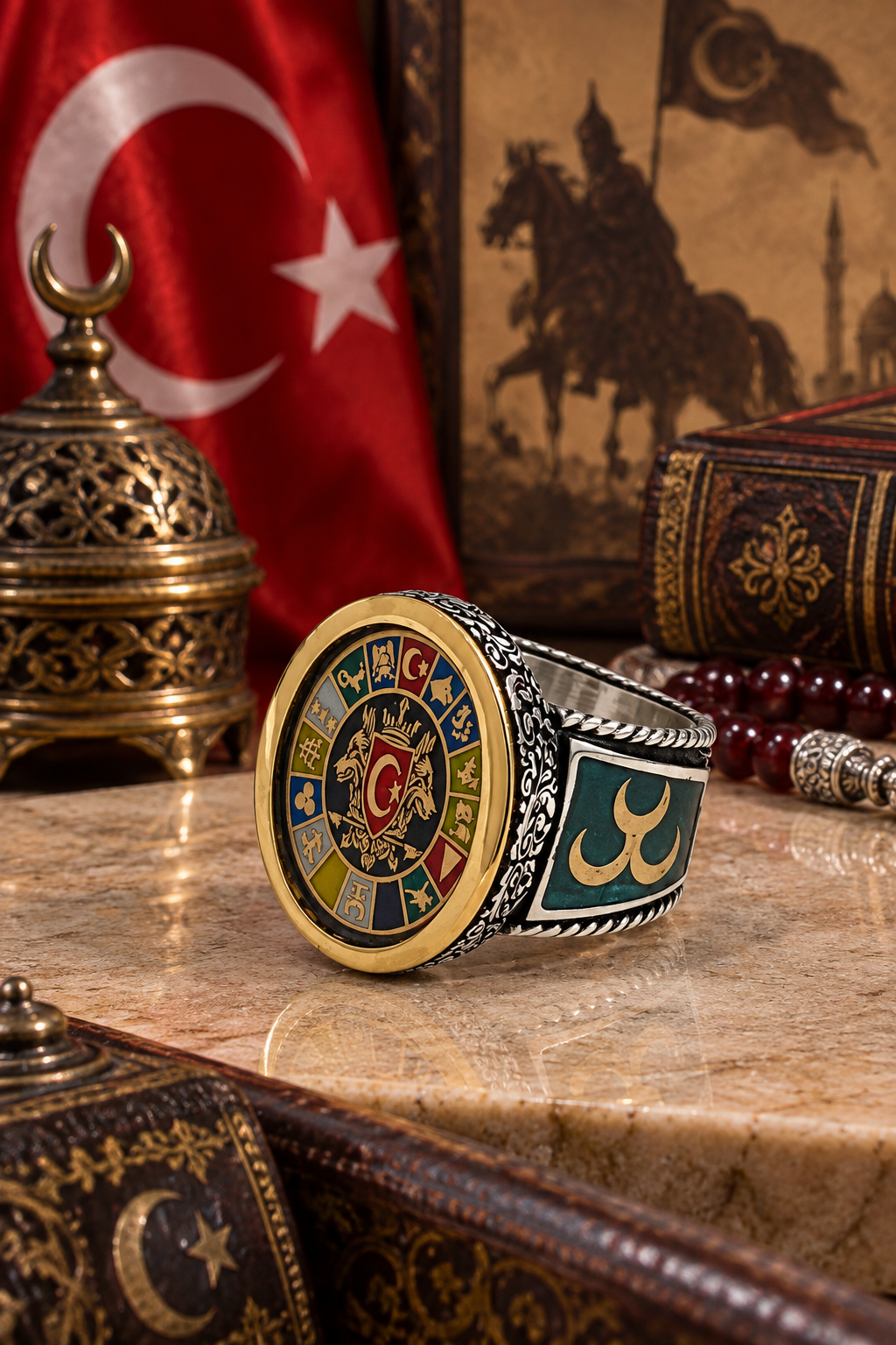925 AYAR  ÇİFT KURT BAŞLI  TÜRK DEVLETLERİ TEŞKİLATI ERKEK GÜMÜŞ YÜZÜK