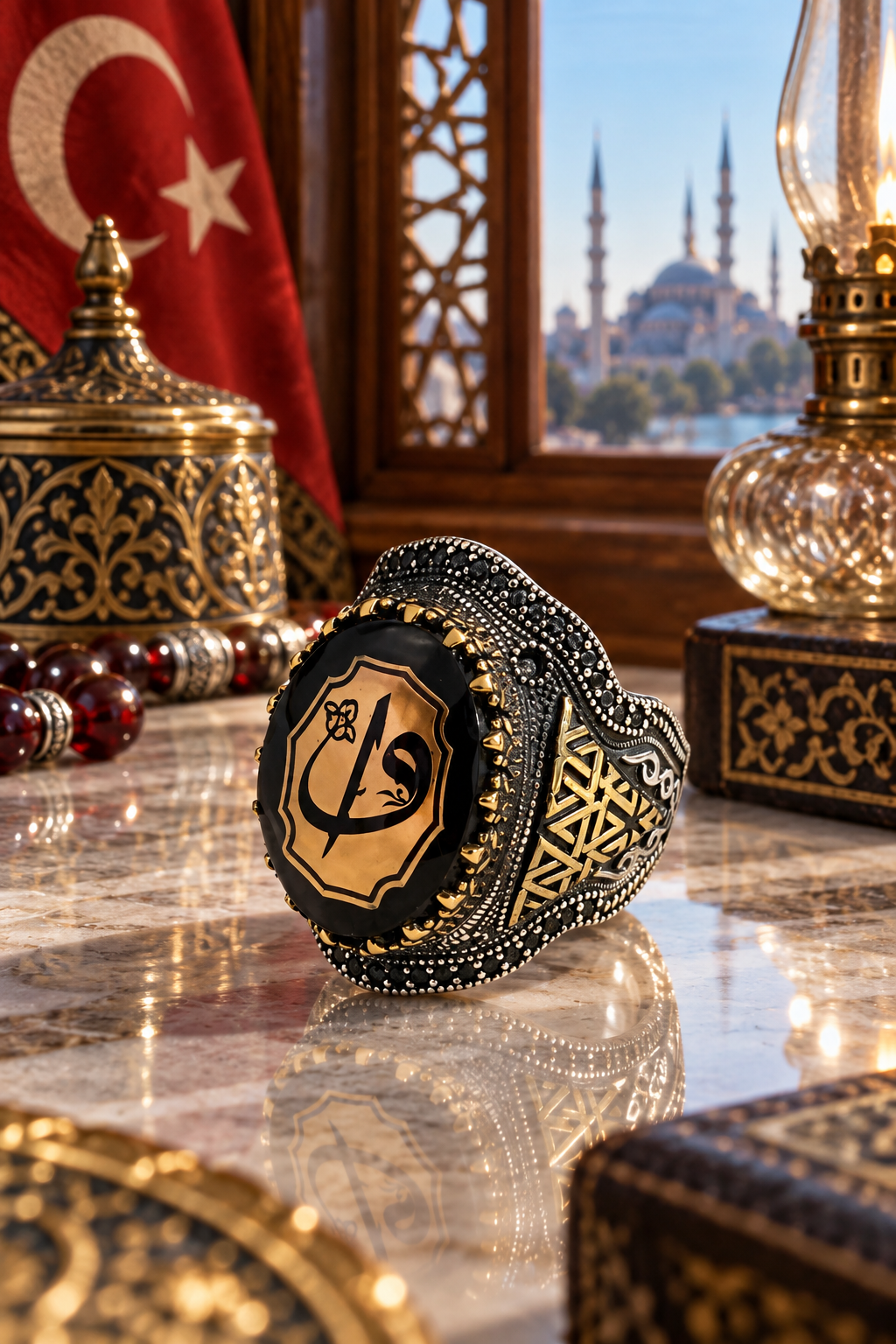 925 AYAR ELİF VAV FİGÜRLÜ ERKEK GÜMÜŞ YÜZÜK