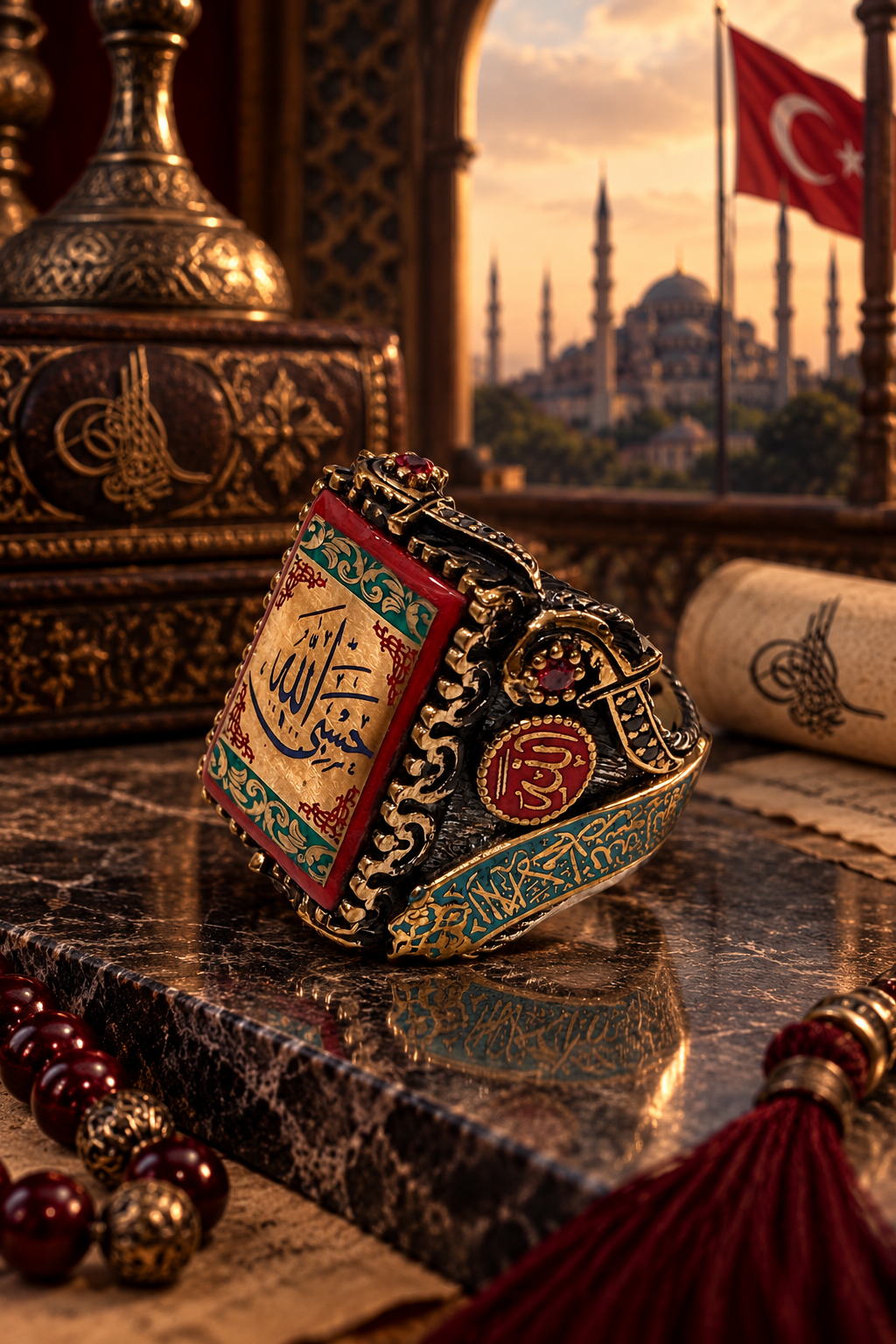 925 AYAR HASBİYALLAH  ( Allah Bana Yeter ) YAZILI ERKEK GÜMÜŞ YÜZÜK