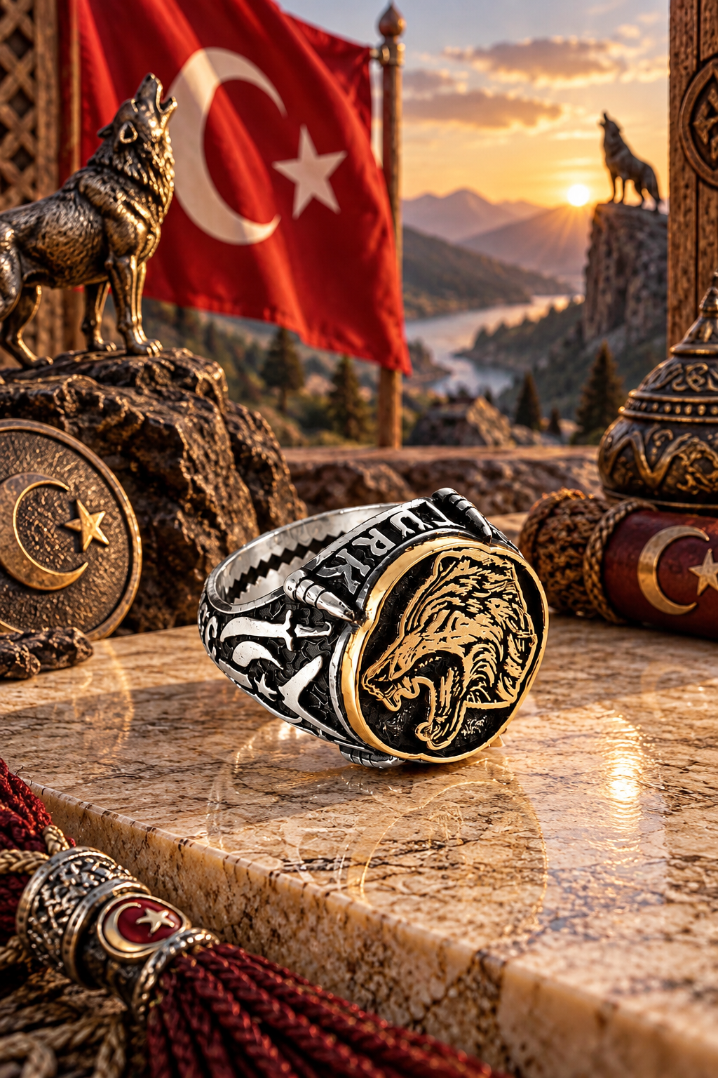 925 AYAR KAYI BOYU FİGÜRLÜ KURT KAFASI ERKEK GÜMÜŞ YÜZÜK