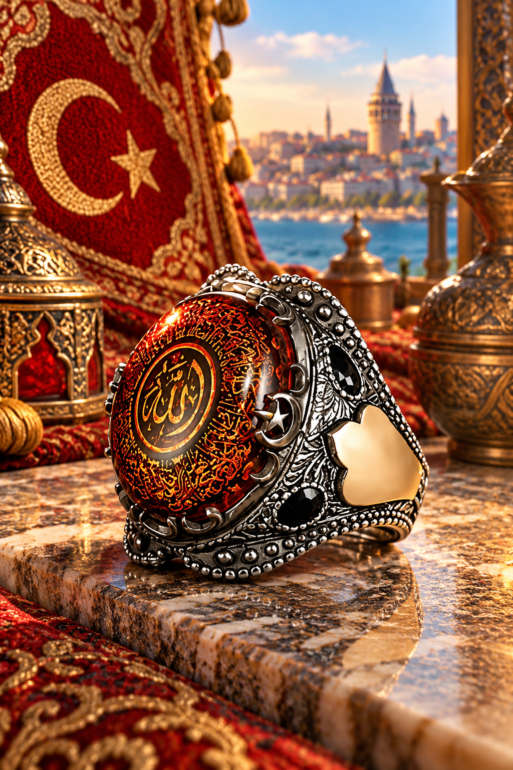 925 AYAR KEHRİBAR TAŞLI  AYETEL KÜRSİ  ERKEK GÜMÜŞ  YÜZÜK