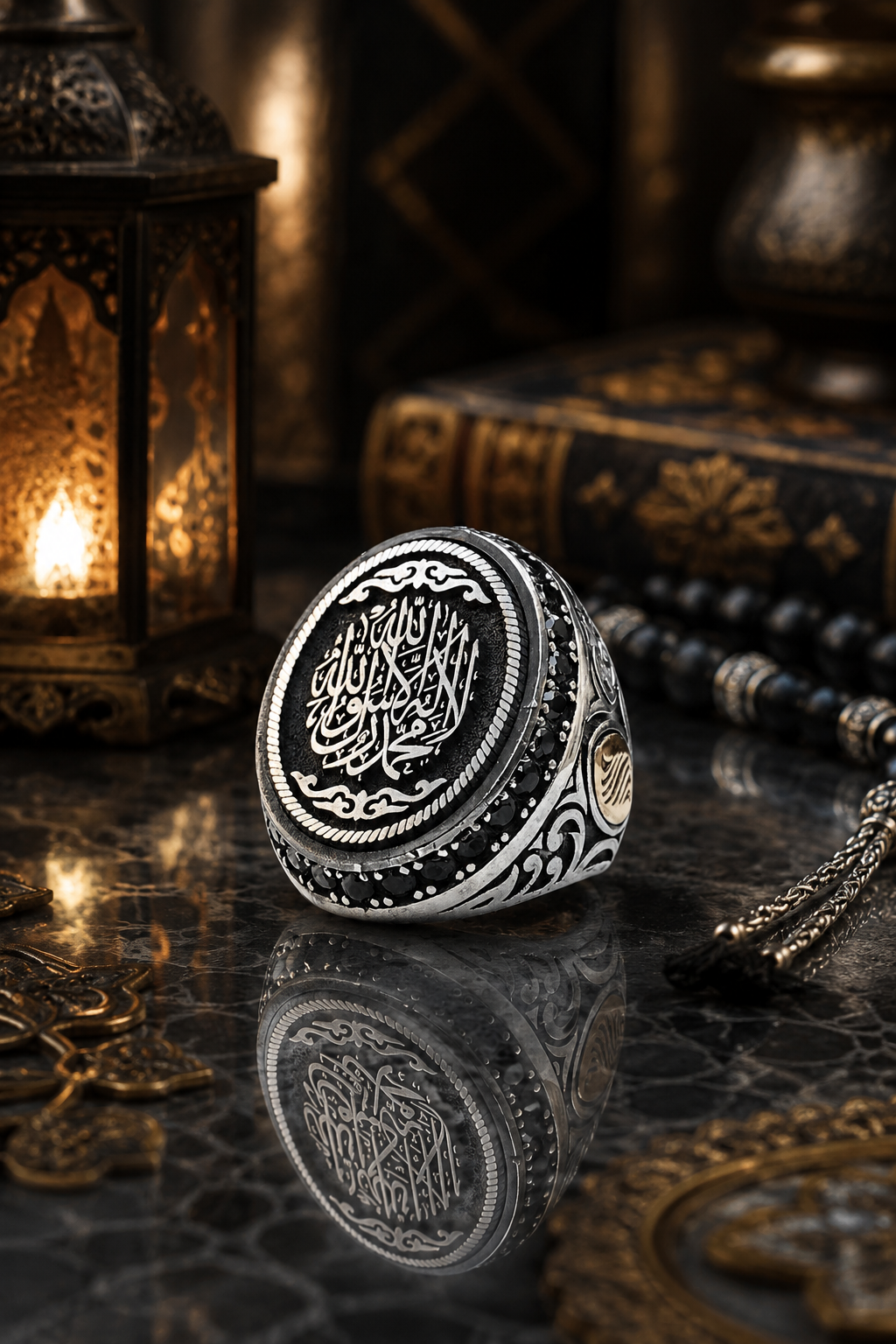 925 AYAR KELİME-İ TEVHİD YAZILI ERKEK GÜMÜŞ YÜZÜK