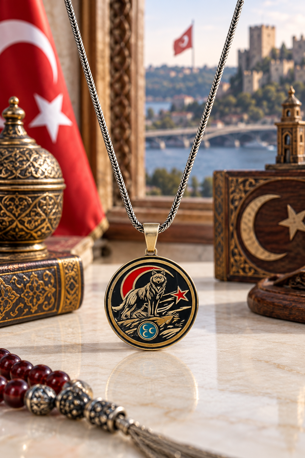 925 AYAR  MİNE KAPLAMA BOZKURT FİGÜRLÜ ERKEK GÜMÜŞ YÜZÜK