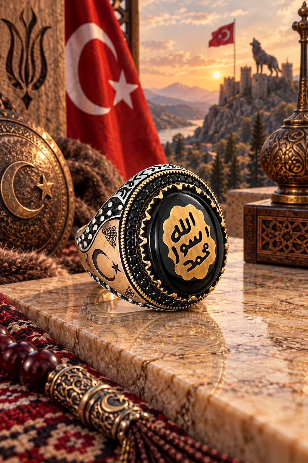 925 AYAR MÜHRÜ ŞERİF  ( ŞEREFLİ MÜHÜR) YAZILI ERKEK GÜMÜŞ YÜZÜK.