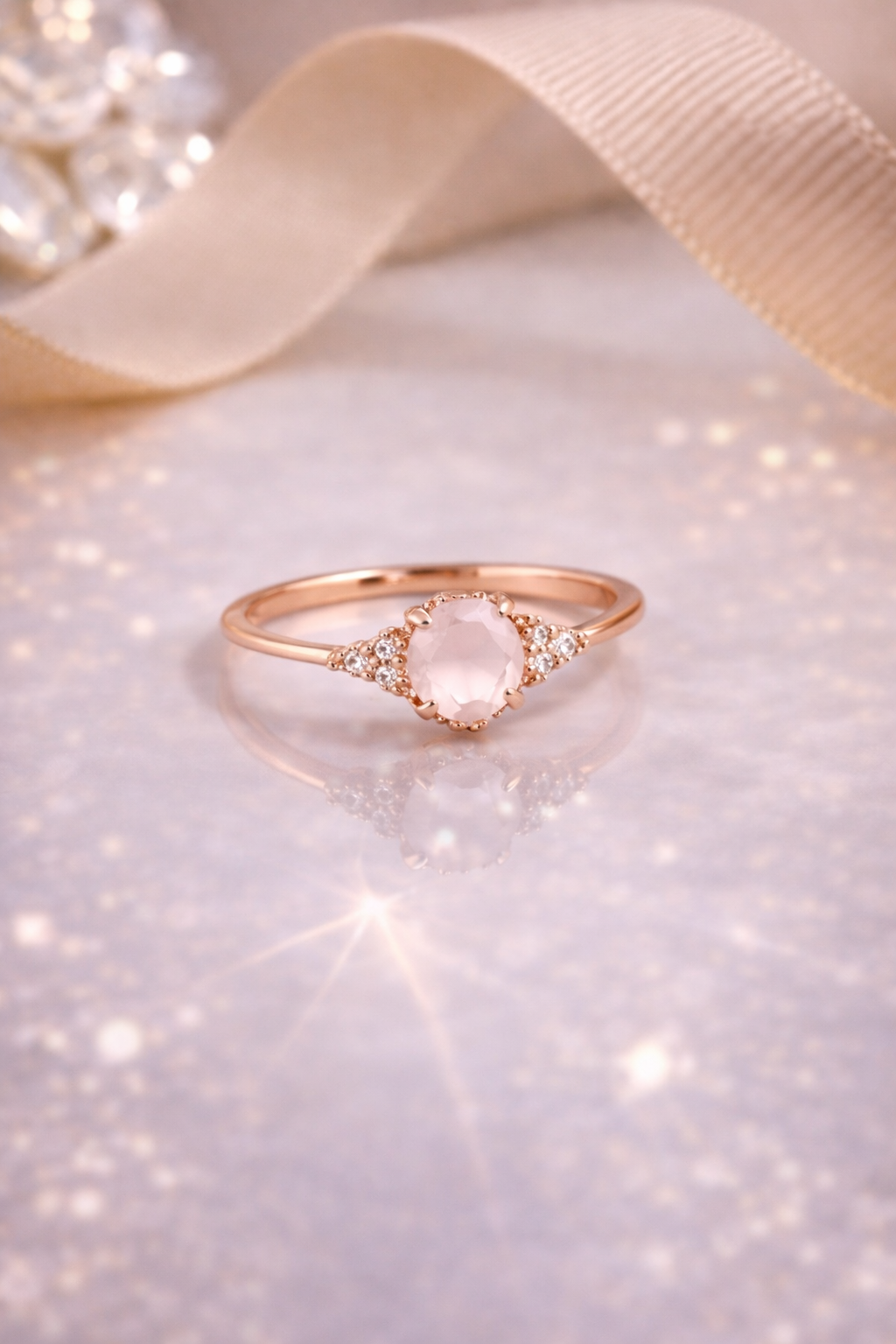 925 Ayar Oval Pembe Kuvars Taşlı Gümüş Yüzük