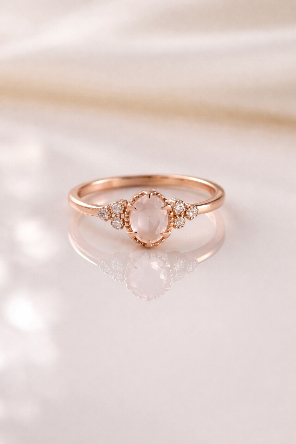 925 Ayar Oval Pembe Kuvars Taşlı Gümüş Yüzük