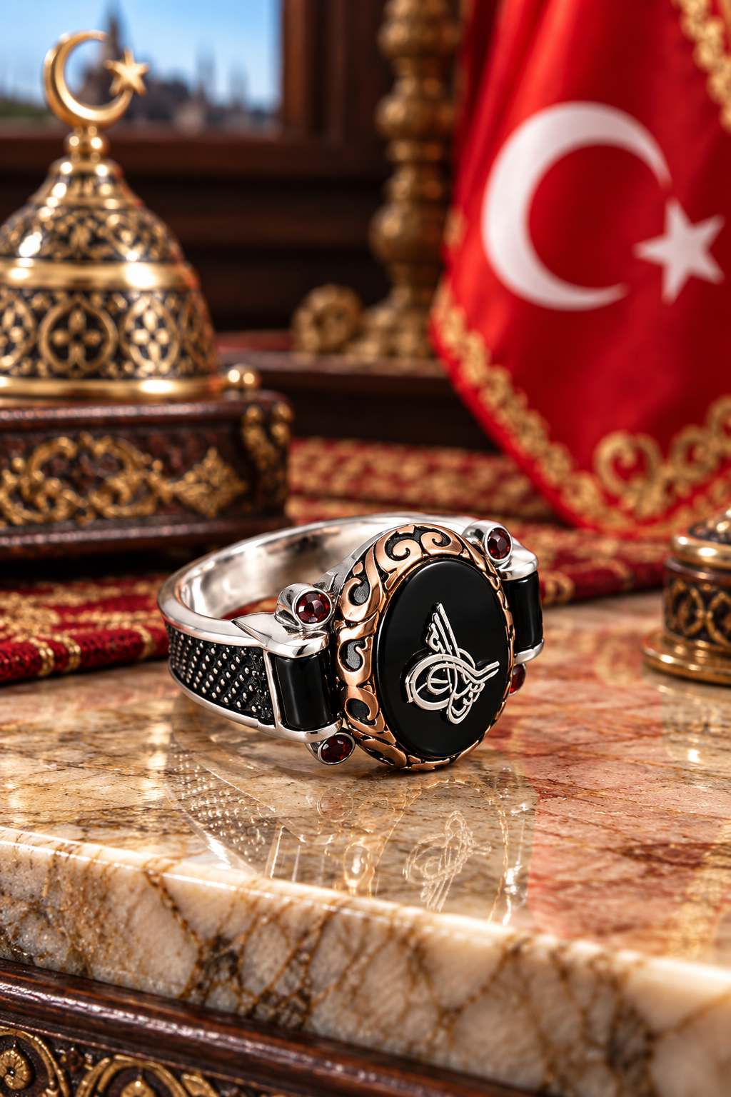 925 AYAR ÖZEL TASARIM  OVAL  ONİKS TAŞLI  MOTİFLİ  ERKEK GÜMÜŞ YÜZÜK